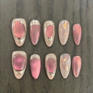 Pink and Gold Press-On Nails